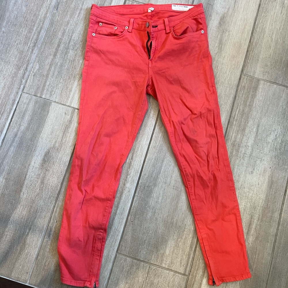 Rag and bone red jeans cropped w zipper on ankle